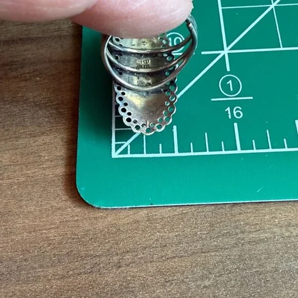 Vintage Turquoise Beau Sterling Silver Filigree Cabochon Bezel Ring Size 5 Adjus - Picture 8 of 9